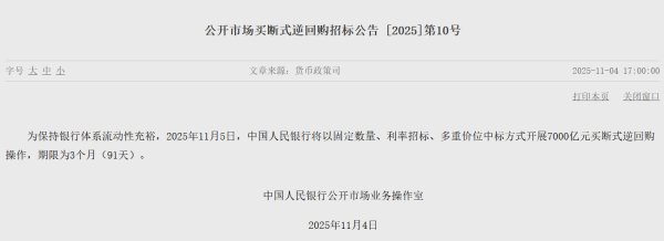开yun体育网11月将有7000亿元3个月期买断式逆回购到期-kaiyun体育官